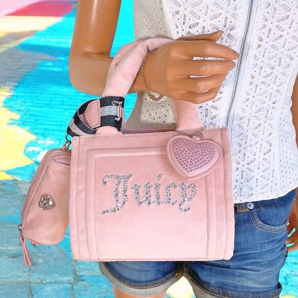 Juicy Couture Big Spender Pink Mini Tote Bag w/Barrel Wristlet & Heart Bag Charm - Picture 4 of 10